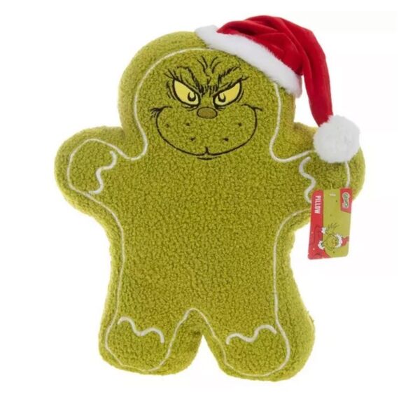 Gingerbread Grinch Pillow Grinch Plush with Santa Hat - Picture 1 of 3